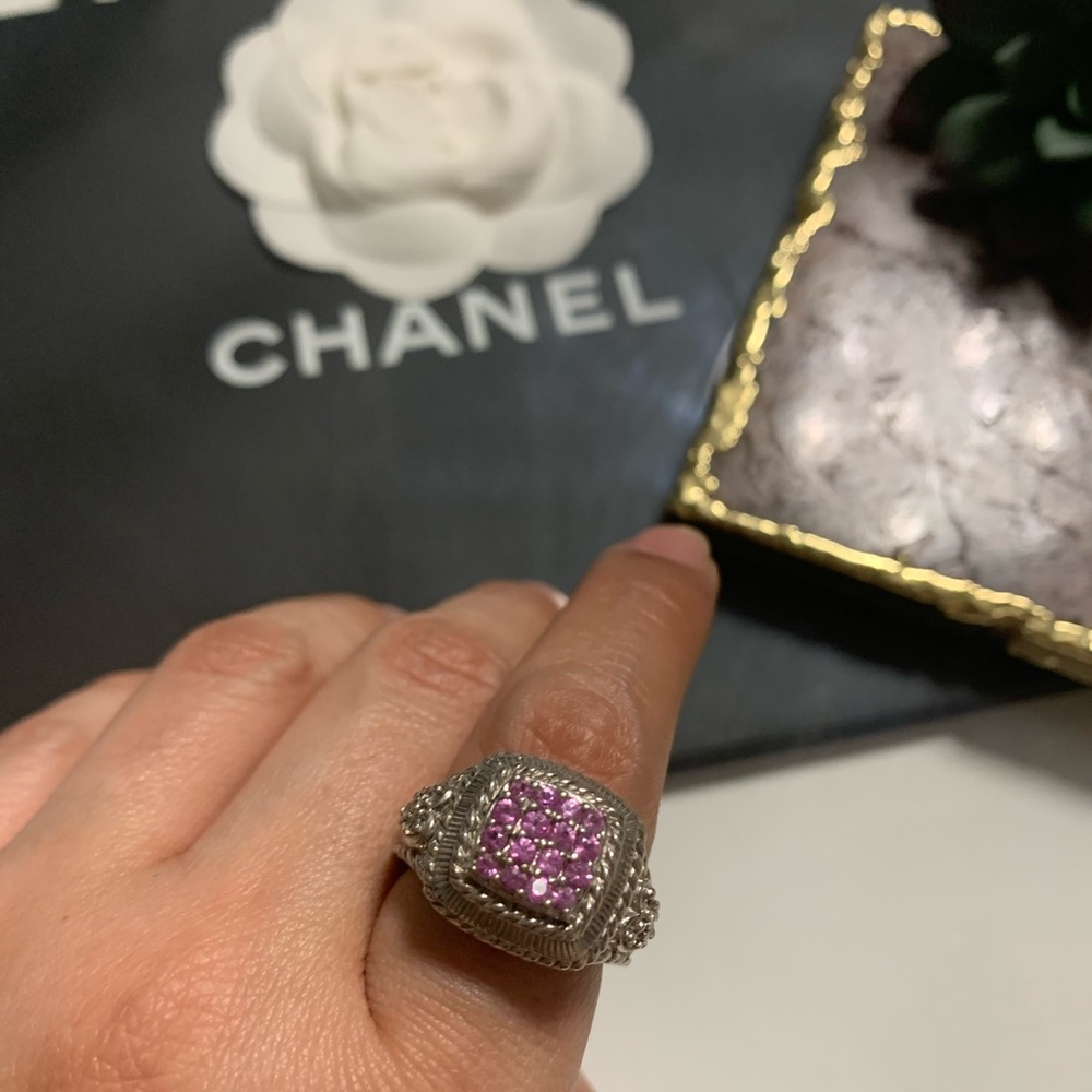 Judith Ripka Genuine Pink Saphire Sterlinf Ring - Picture 2 of 3